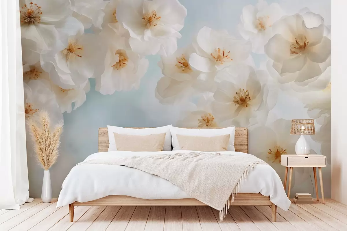 wall murals Delicate large flowers on a light blue background w03931v1