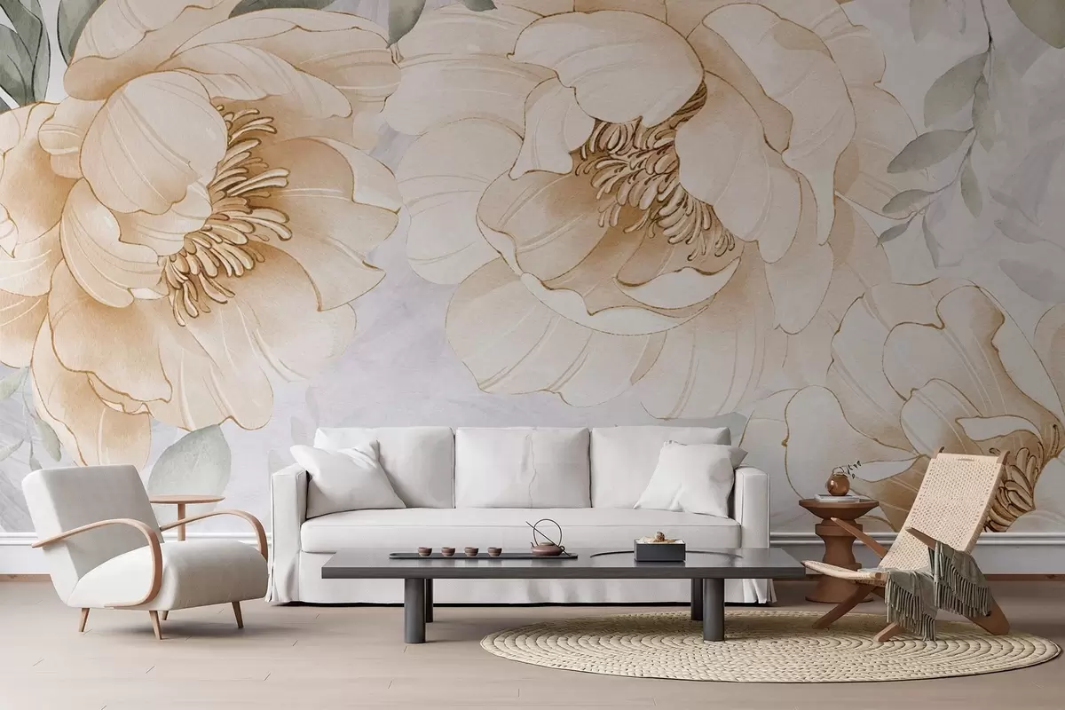 wall murals Yellow peonies imitation watercolor w03932v1