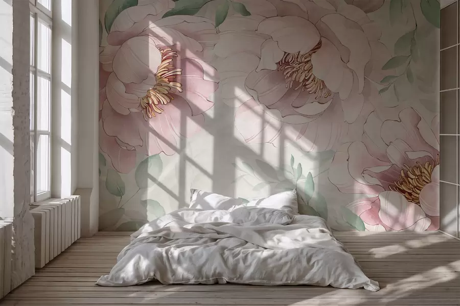 wall murals Pink peonies imitation watercolor w03932v2