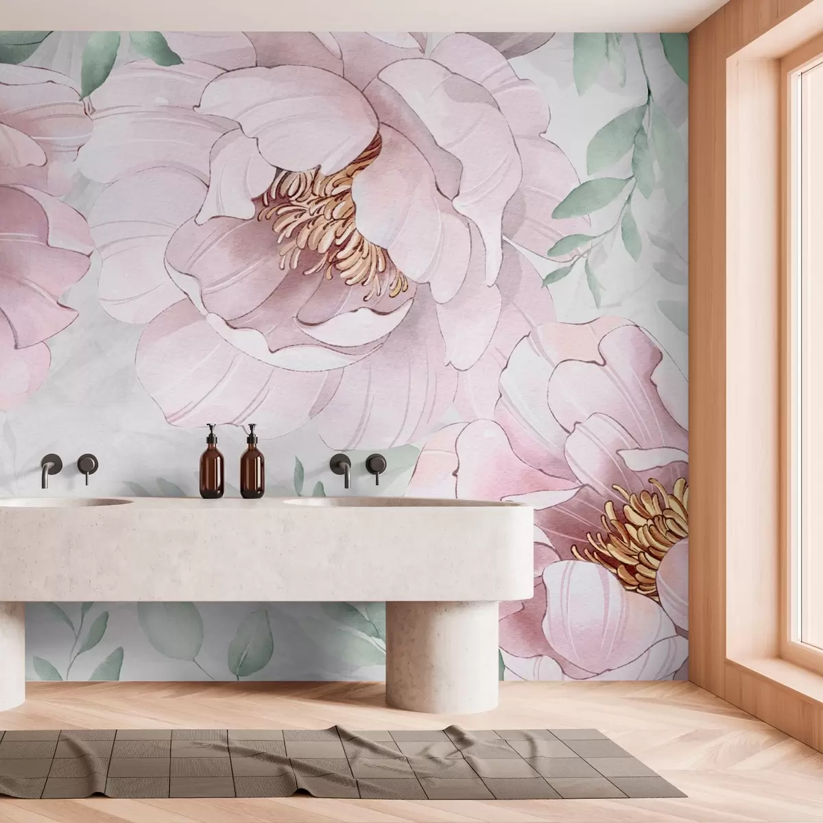 wall murals Pink peonies imitation watercolor w03932v2