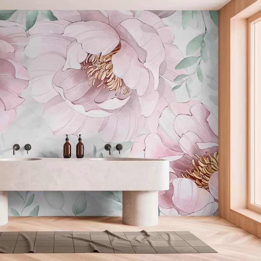 wall murals Pink peonies imitation watercolor w03932v2