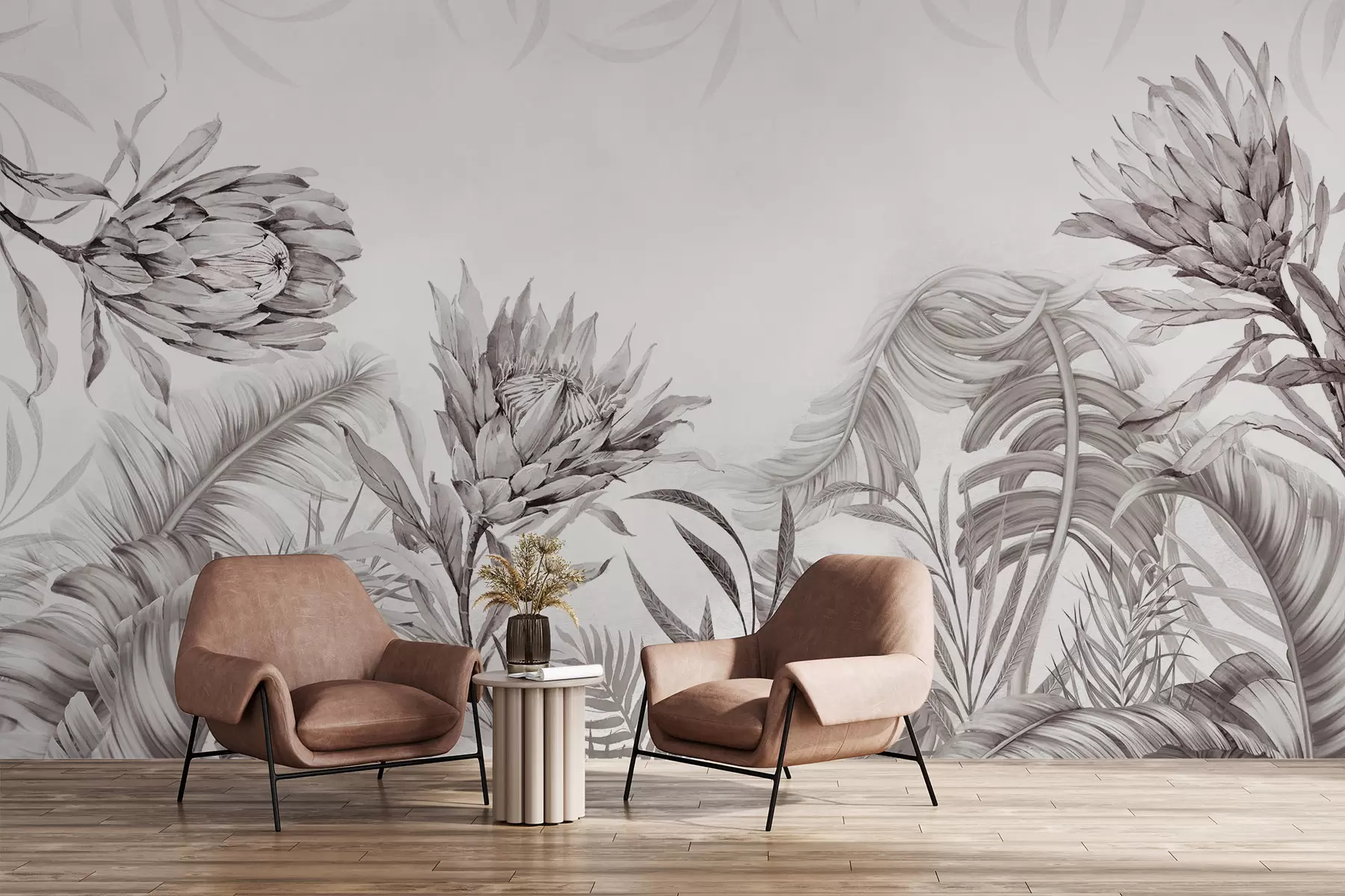 wall murals Protea among tropical leaves w03952v1