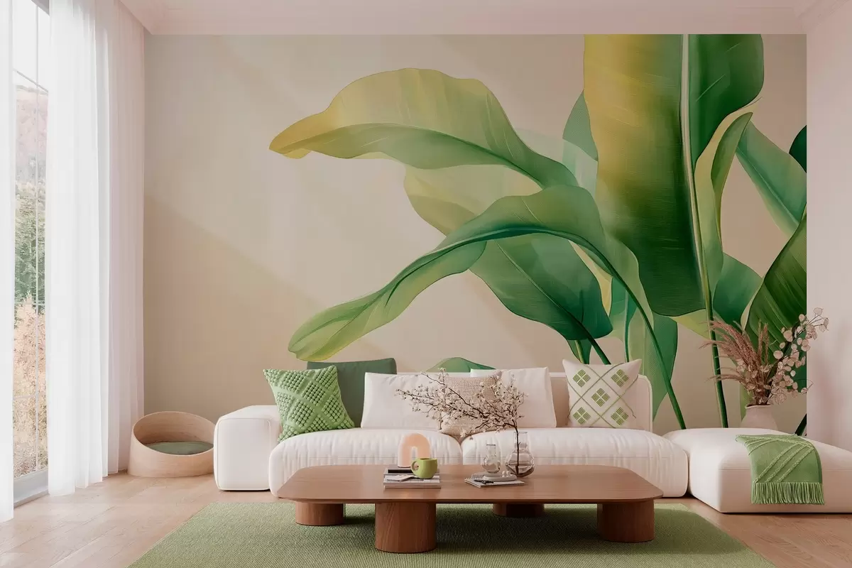 wall murals large green tropical leaves on the side w03959