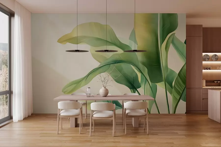 wall murals large green tropical leaves on the side w03959