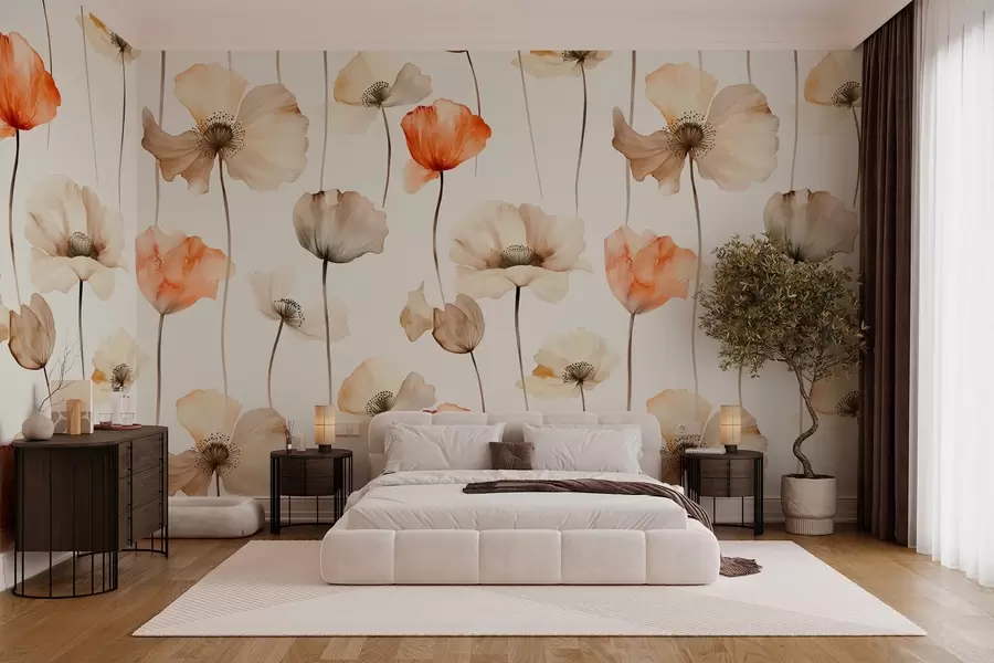 wall murals curly poppies in watercolor style w04031