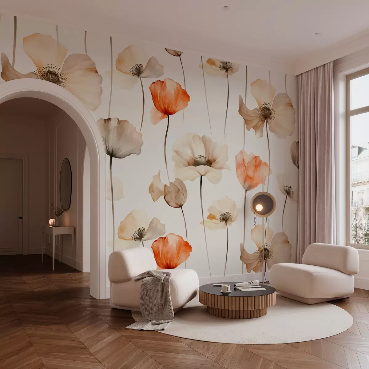 wall murals curly poppies in watercolor style w04031