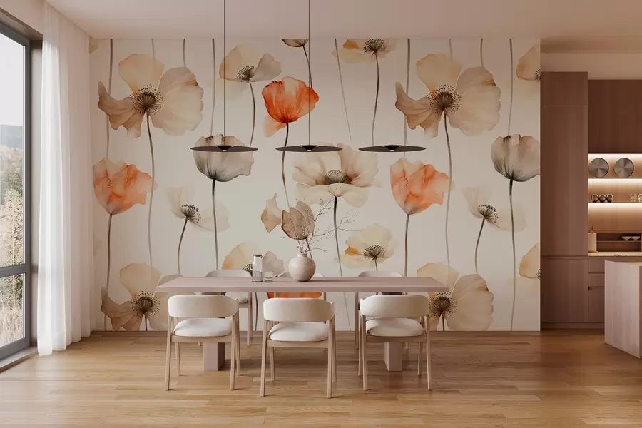 wall murals curly poppies in watercolor style w04031