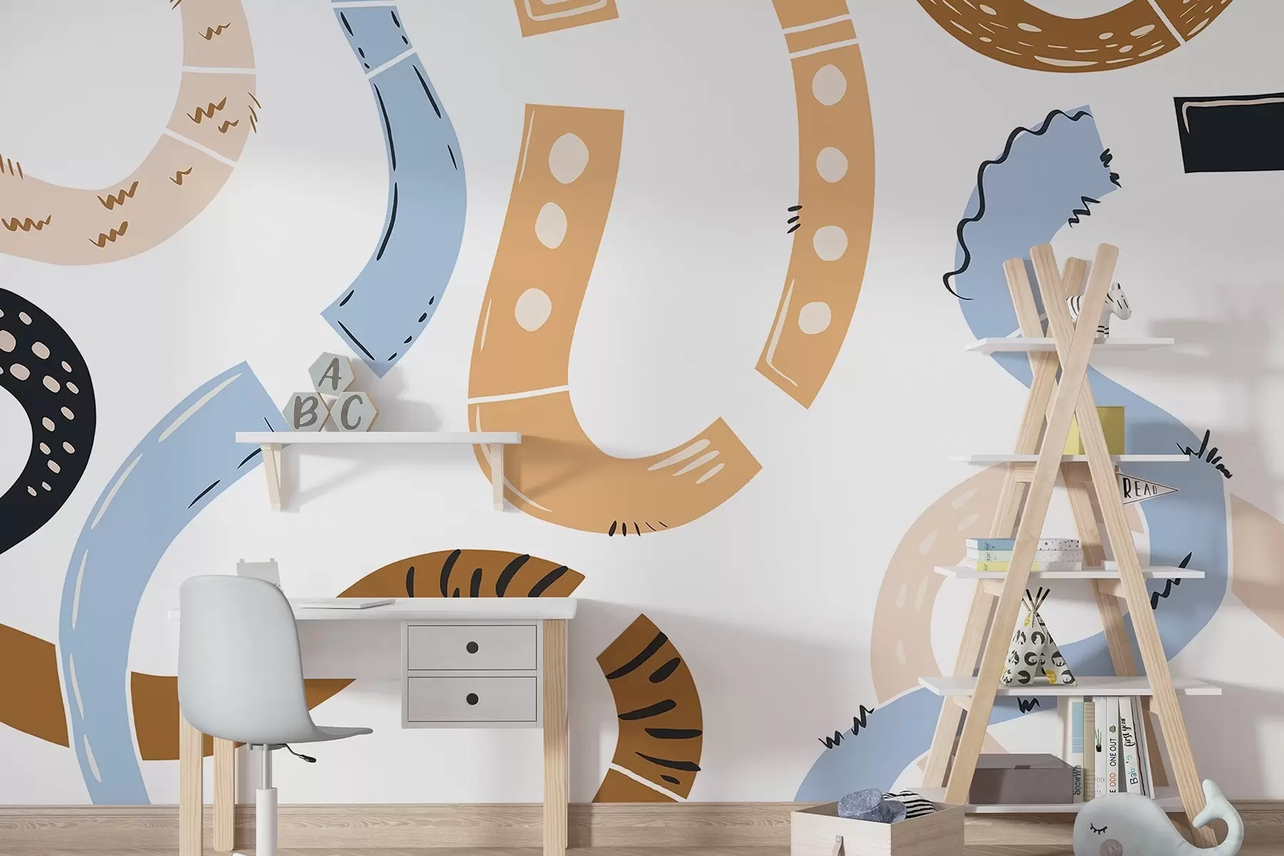 wall murals Abstract drawings, juvenile, doodles, brown, blue, pink w04066