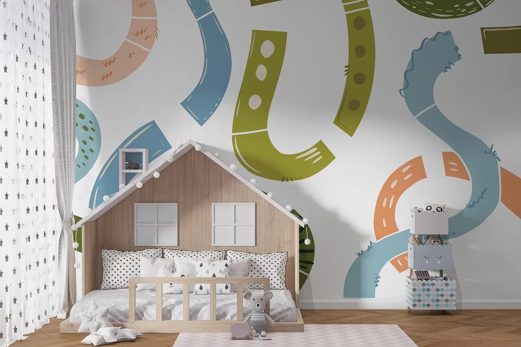 wall murals Abstract drawings, juvenile, doodles, green, blue, pink w04066v2