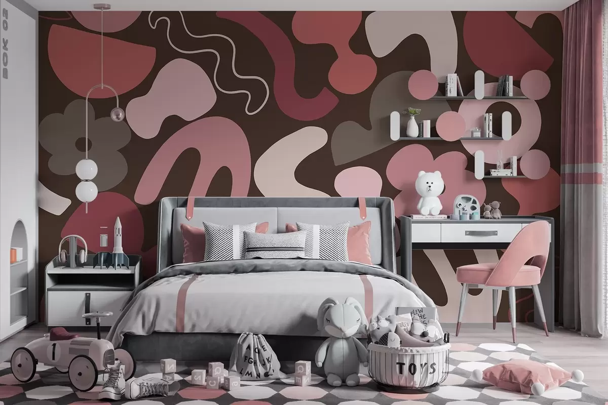 wall murals Geometric figures, juvenile, abstraction, dark burgundy background w04067