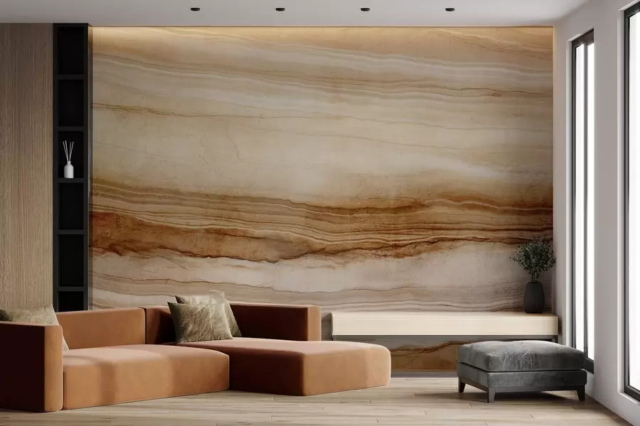 wall murals Wood texture imitation with horizontal lines, beige and dark brown , natural print, earthy soft tones w09156