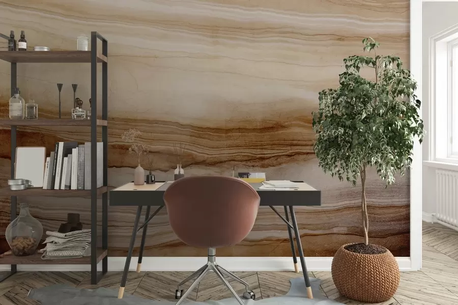 wall murals Wood texture imitation with horizontal lines, beige and dark brown , natural print, earthy soft tones w09156