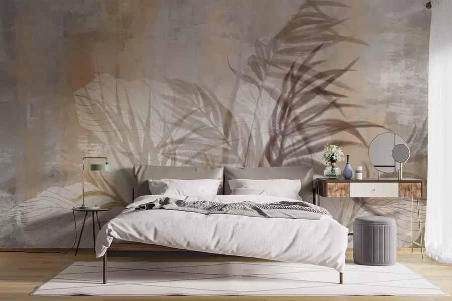 wall murals Beige and brown botanical illustration of pampas grass, soft textures, and a minimalist composition w09162