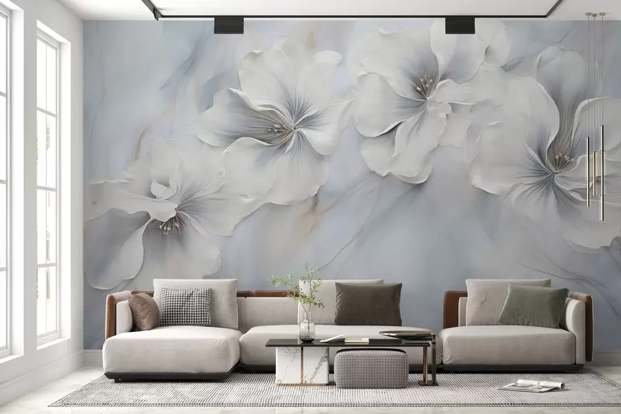 wall murals Oil painting flowers on blue background w04047