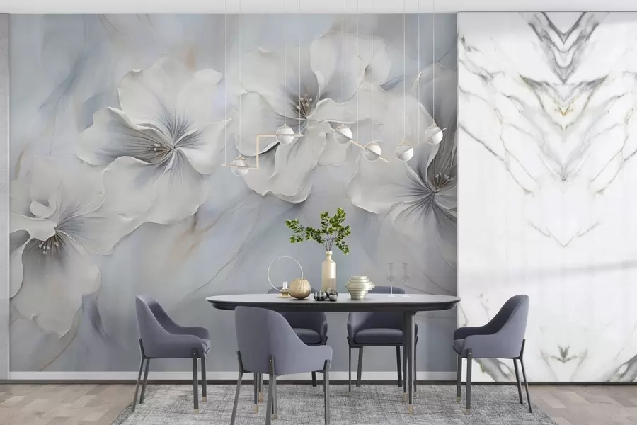 wall murals Oil painting flowers on blue background w04047