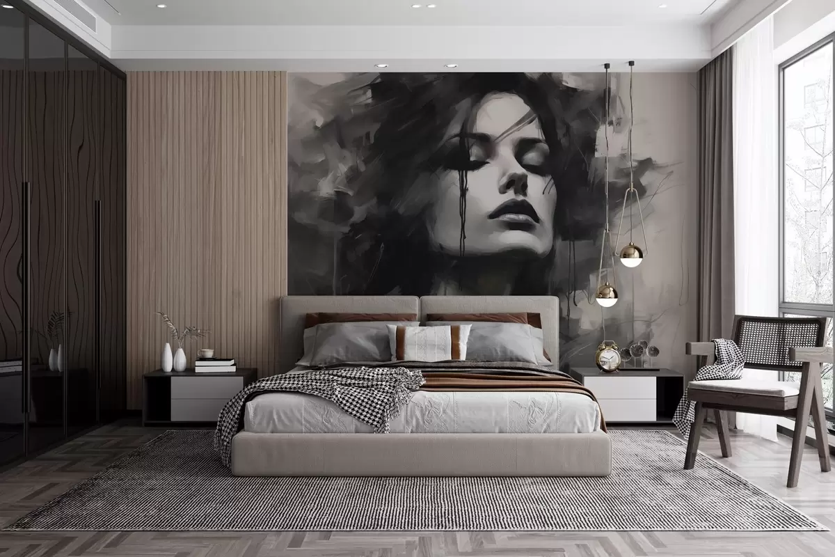 wall murals Portrait of a woman in gray and black garments w04049
