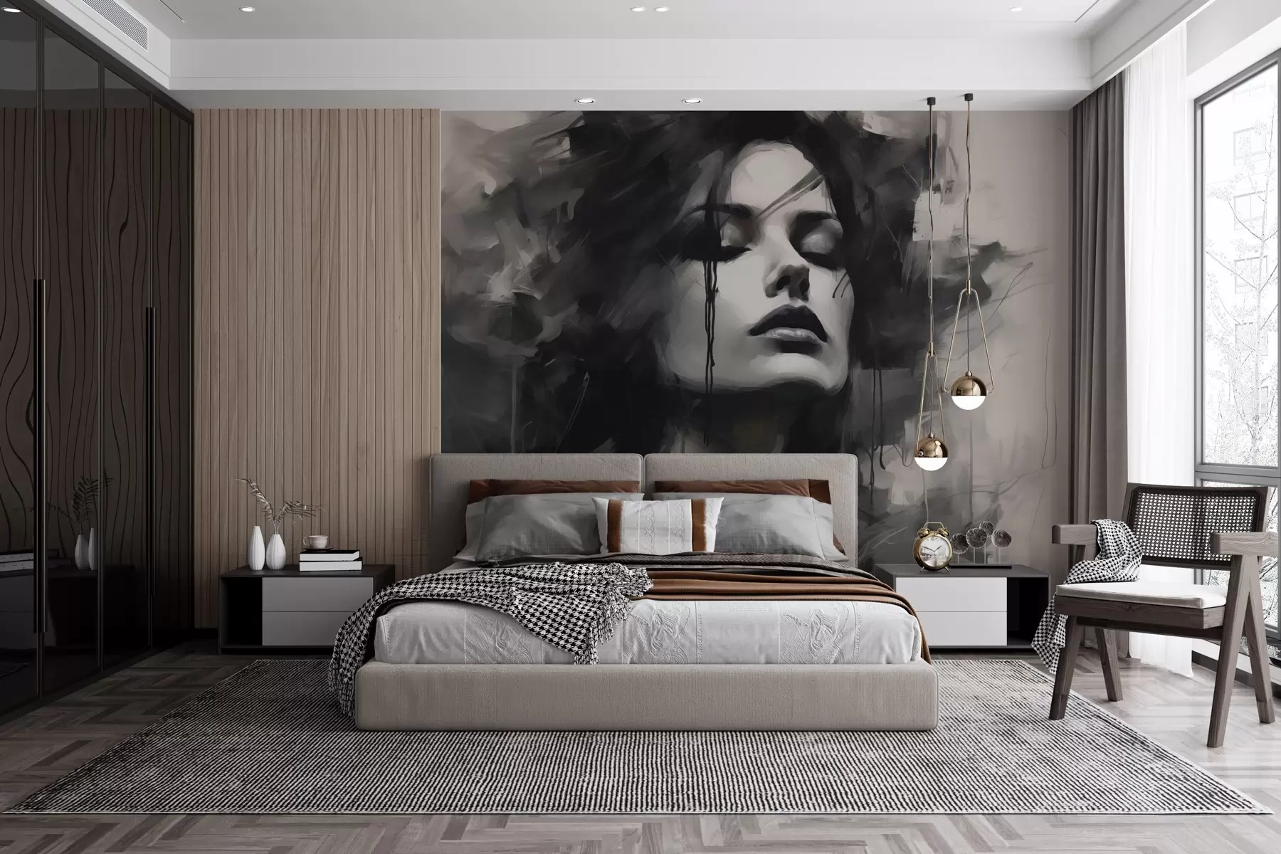 wall murals Portrait of a woman in gray and black garments w04049