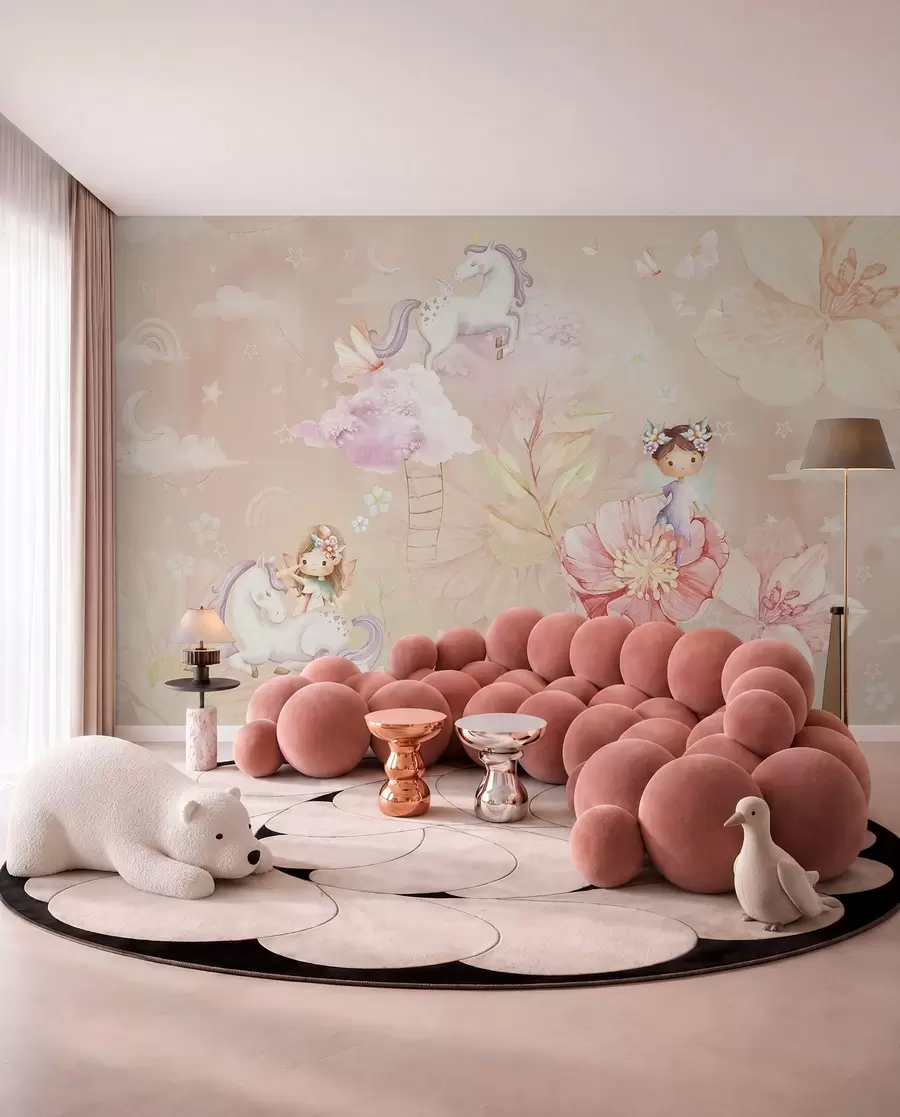 wall murals Fairies in a Unicorn Garden w04051