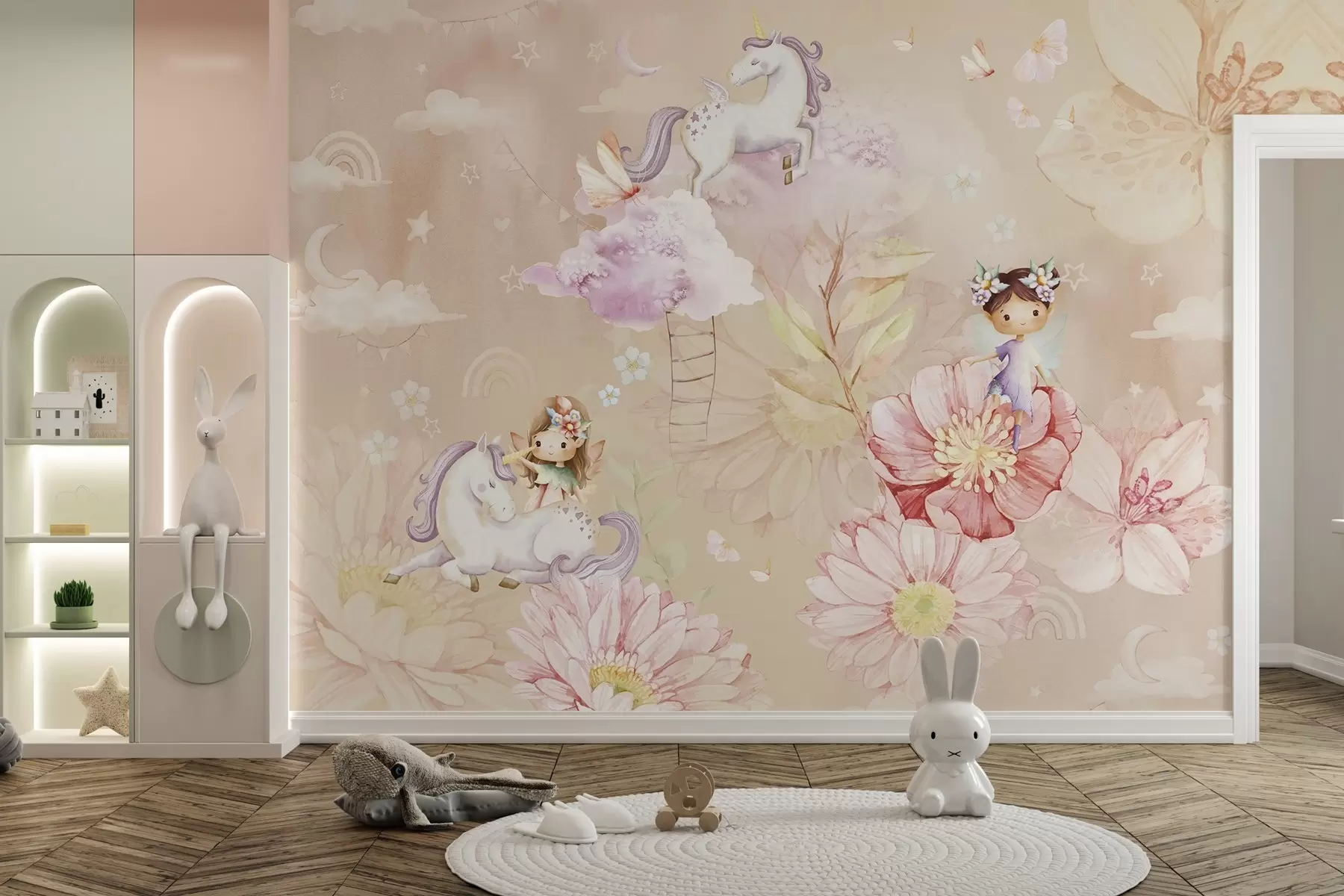 wall murals Fairy fairies and unicorn w04051