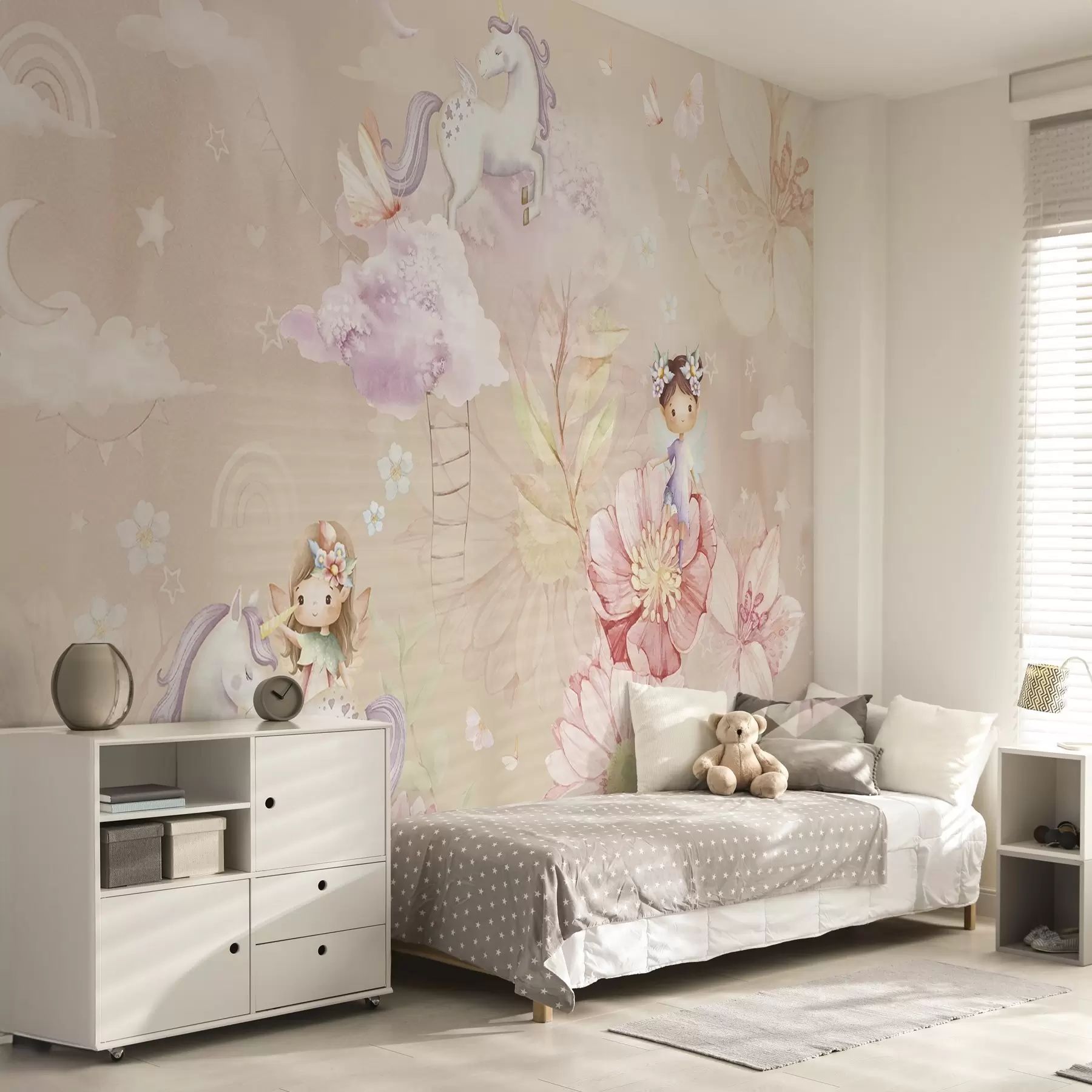 wall murals Fairy fairies and unicorn w04051