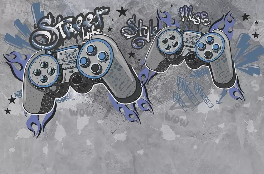 wall murals Street art style consoles on the grunge wall w04054