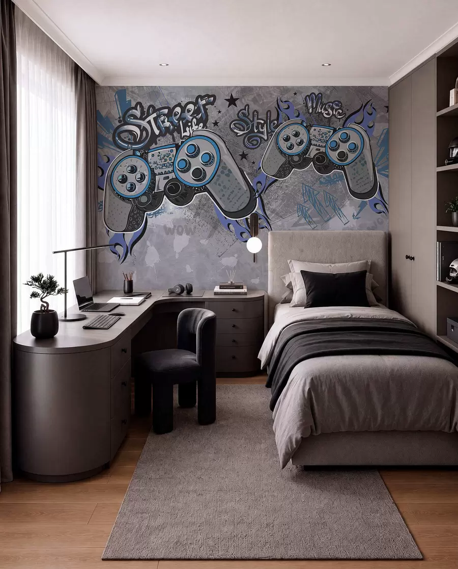 wall murals Street art style consoles on the grunge wall w04054