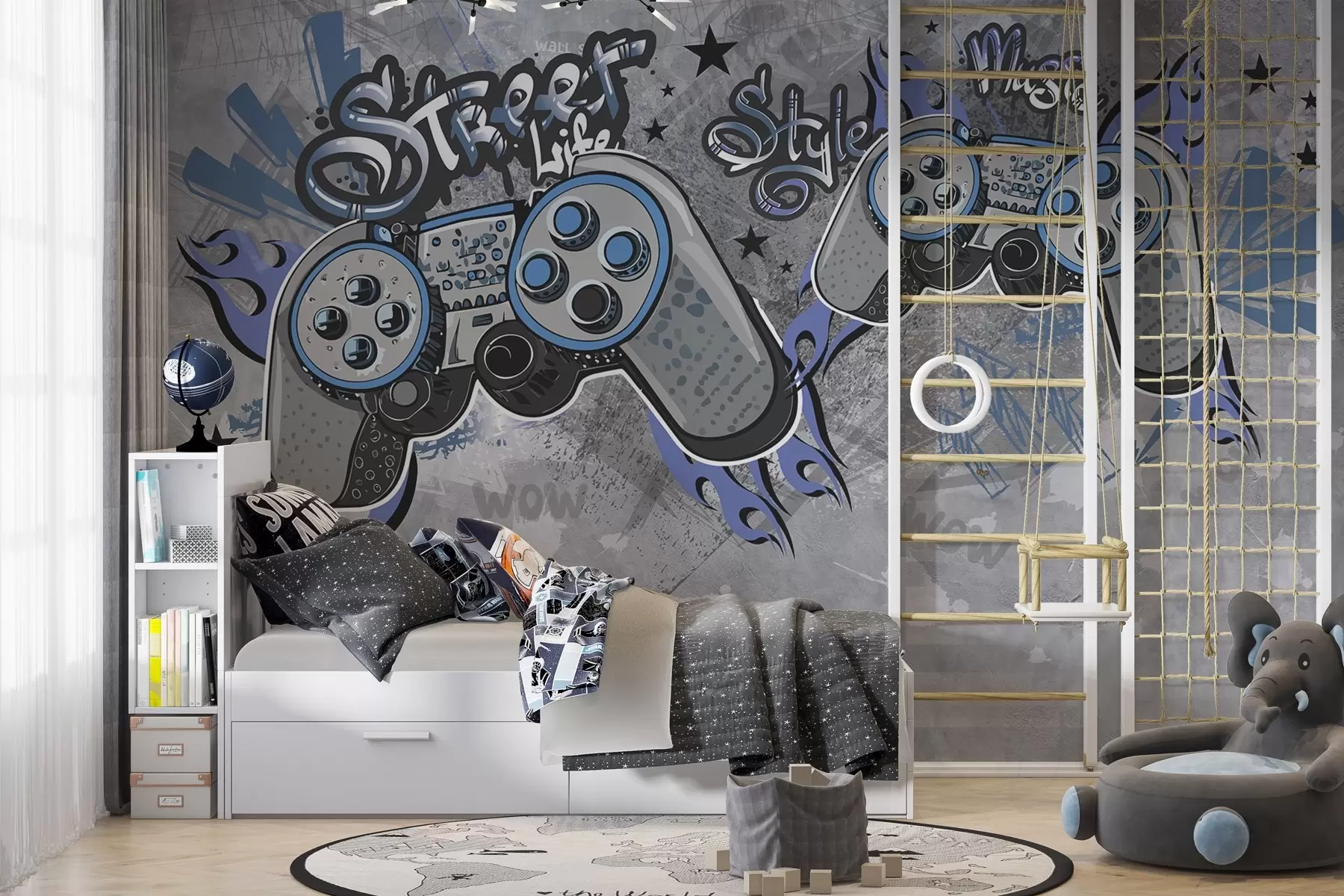 wall murals Street art style consoles on the grunge wall w04054