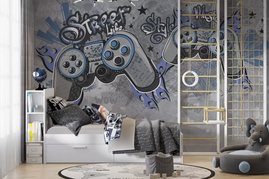 wall murals Street art style consoles on the grunge wall w04054