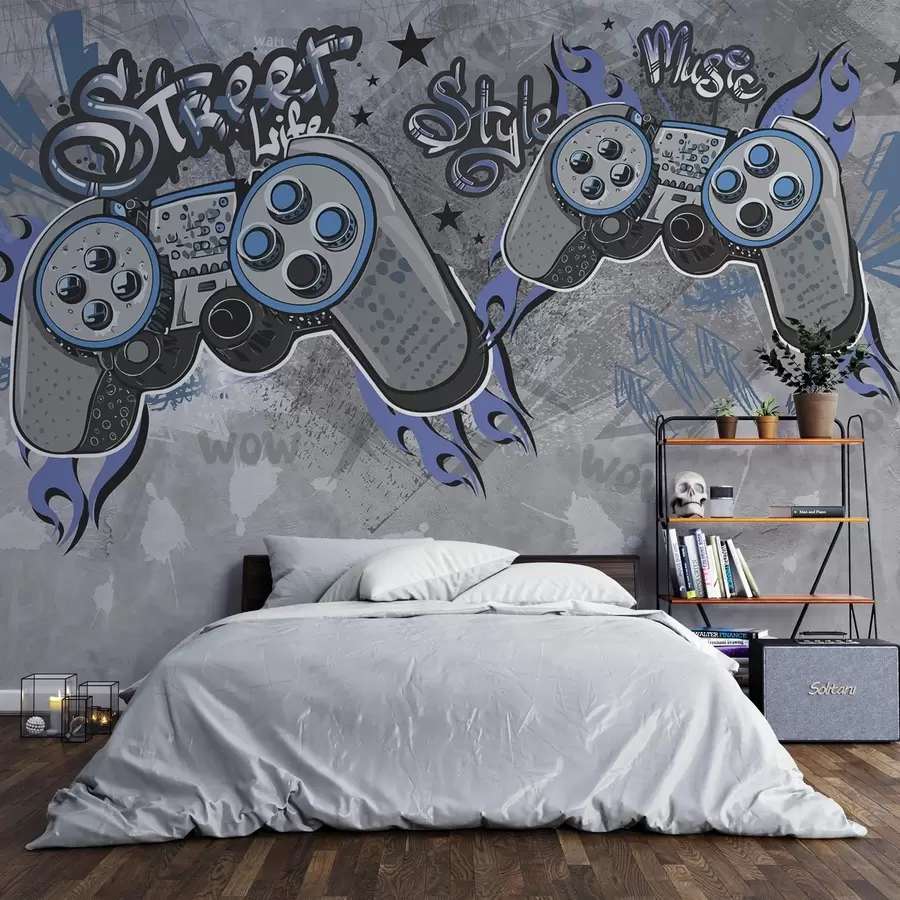 wall murals Street art style consoles on the grunge wall w04054