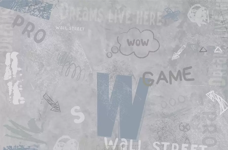 wall murals Design in street art style with blue color inscriptions on the background of concrete wall w04056v1