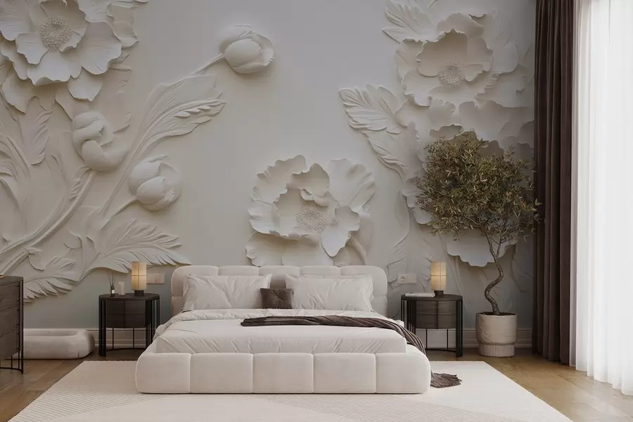 wall murals Bas-relief style flowers in pastel colors w04060