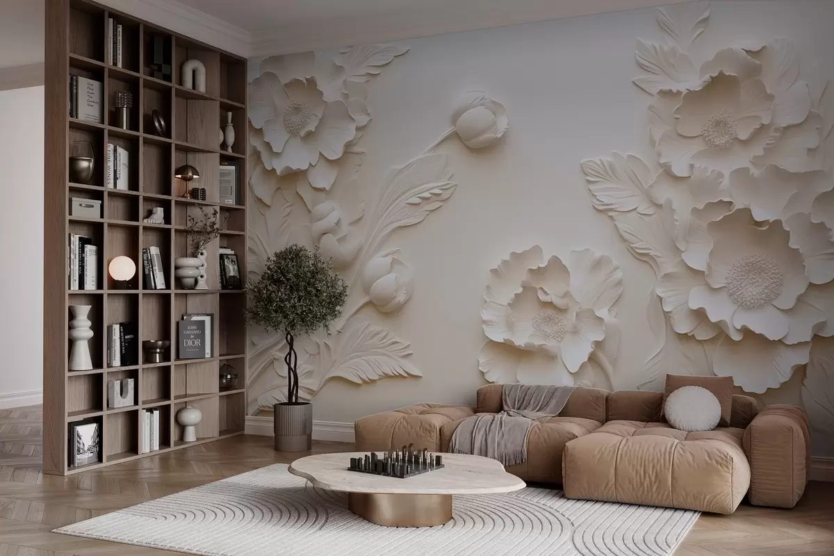 wall murals Bas-relief style flowers in pastel colors w04060