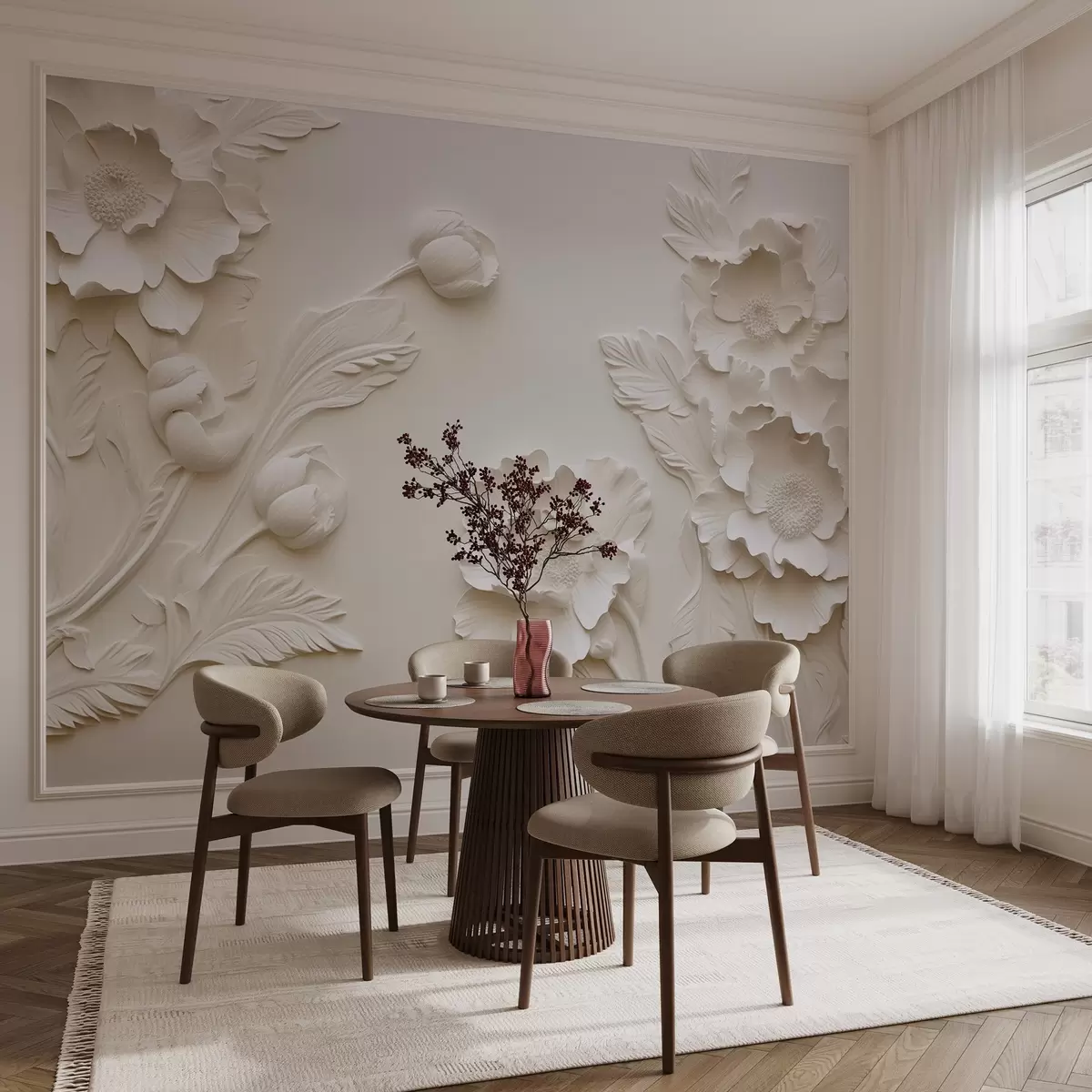 wall murals Bas-relief style flowers in pastel colors w04060