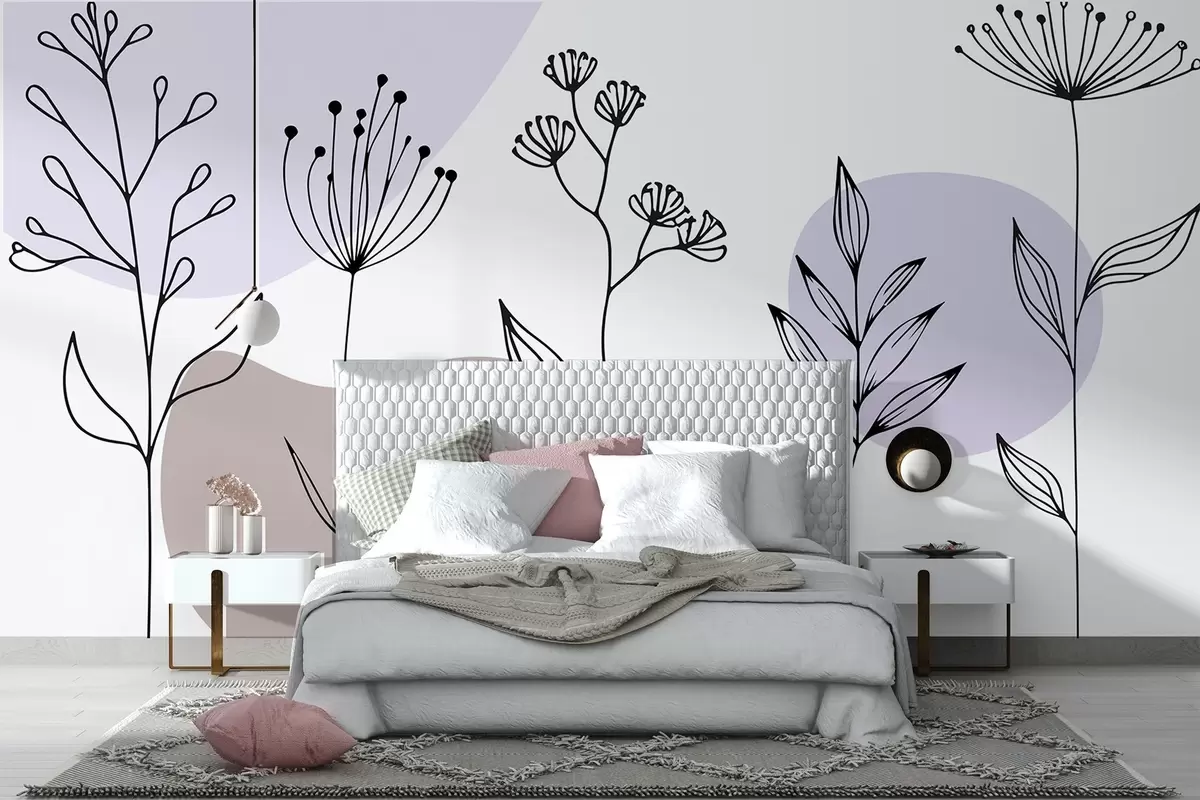 wall murals Boho floral outline w04080