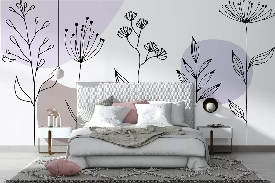 wall murals Boho floral outline w04080