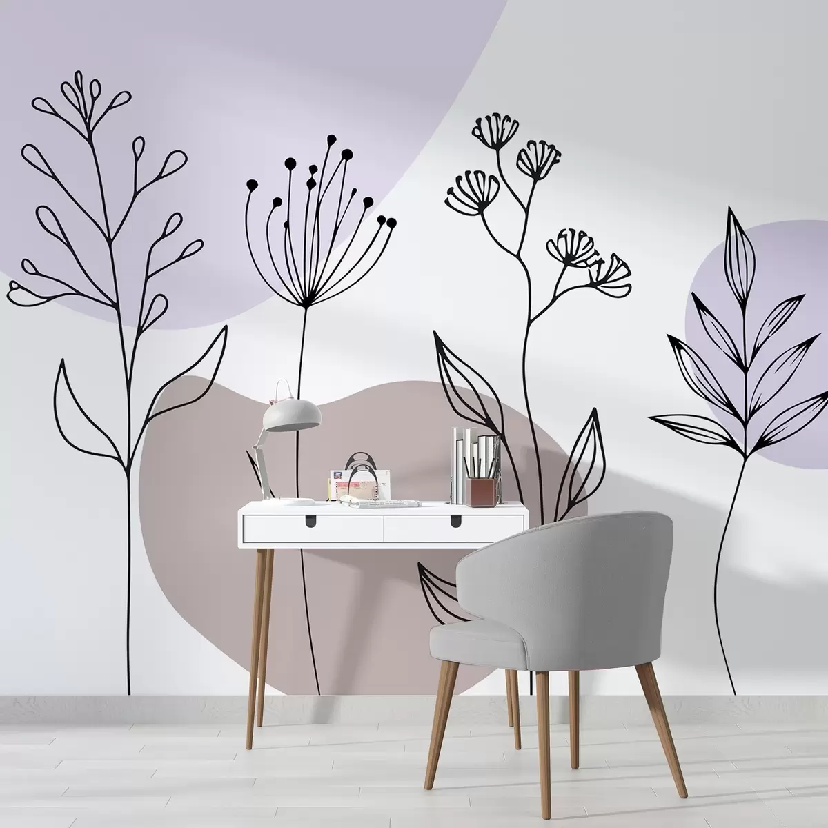 wall murals Boho floral outline w04080