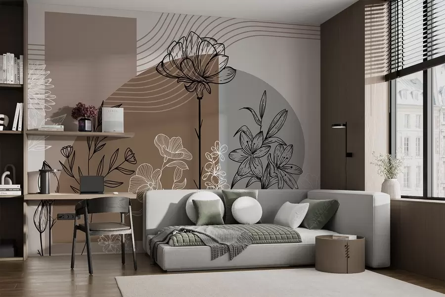 wall murals Boho floral outline w04081