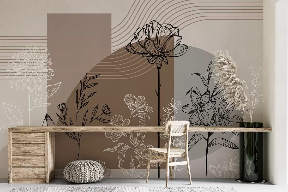 wall murals Boho floral outline w04081