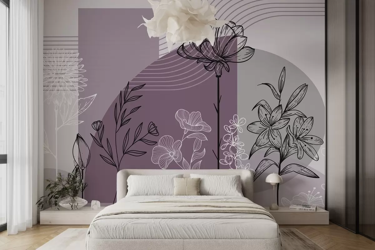 wall murals Boho floral outline w04081v2