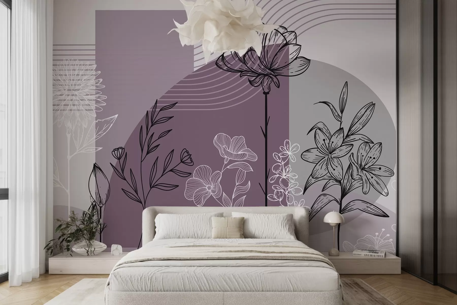 wall murals Boho floral outline w04081v2