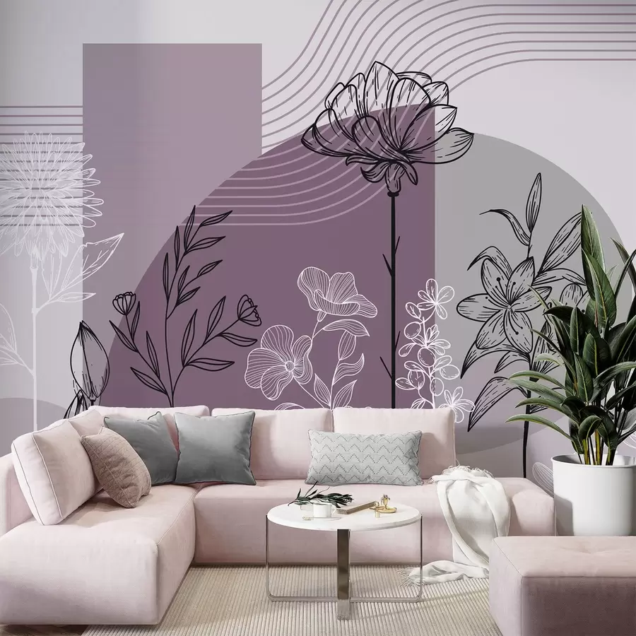 wall murals Boho floral outline w04081v2