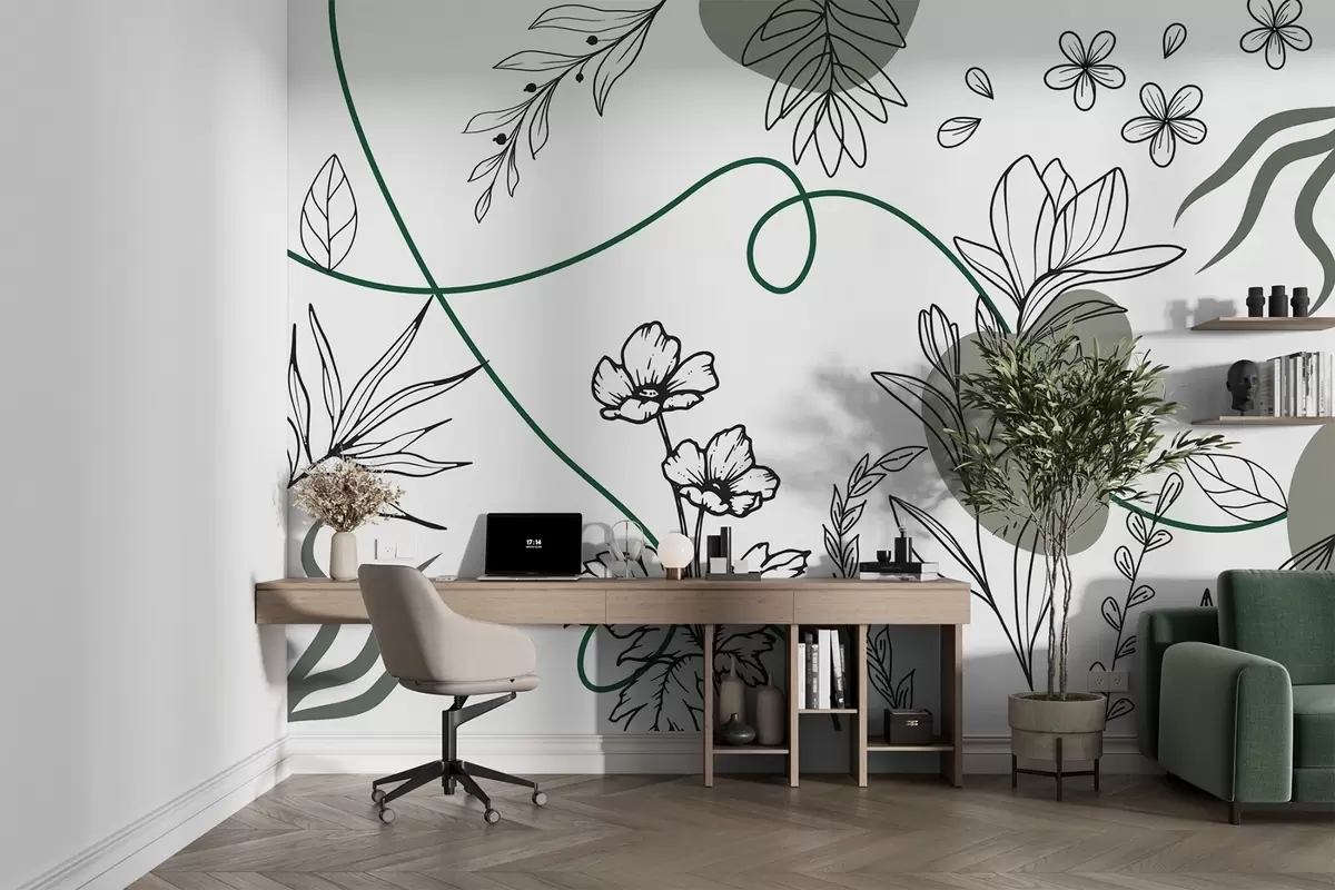 wall murals Boho floral outline w04082