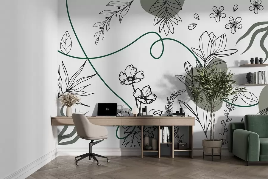 wall murals Boho floral outline w04082