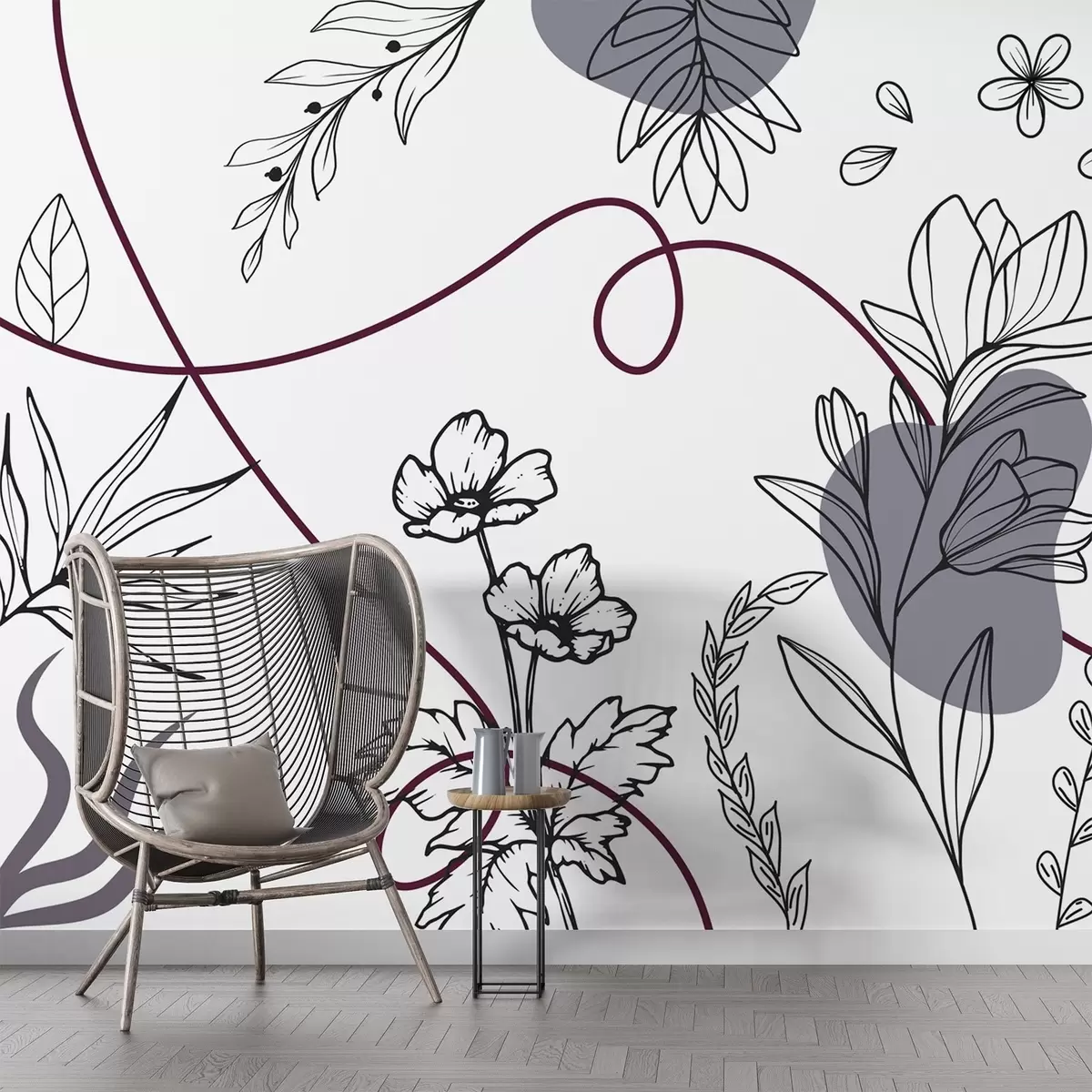 wall murals Boho floral outline w04082v1