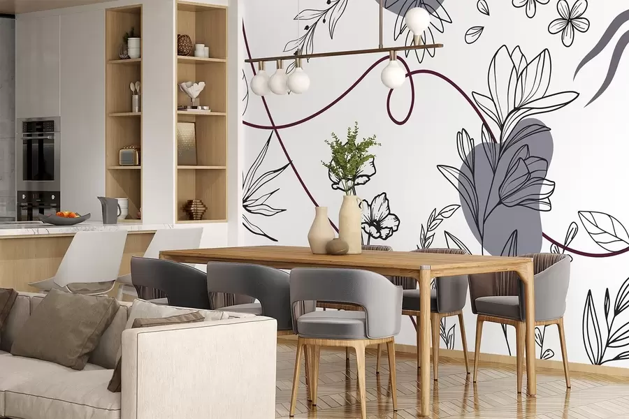 wall murals Boho floral outline w04082v1