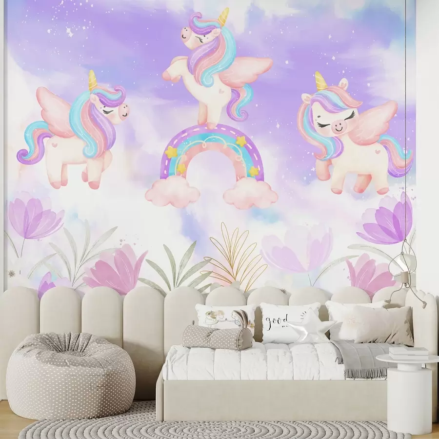 wall murals Unicorns on a rainbow w04084