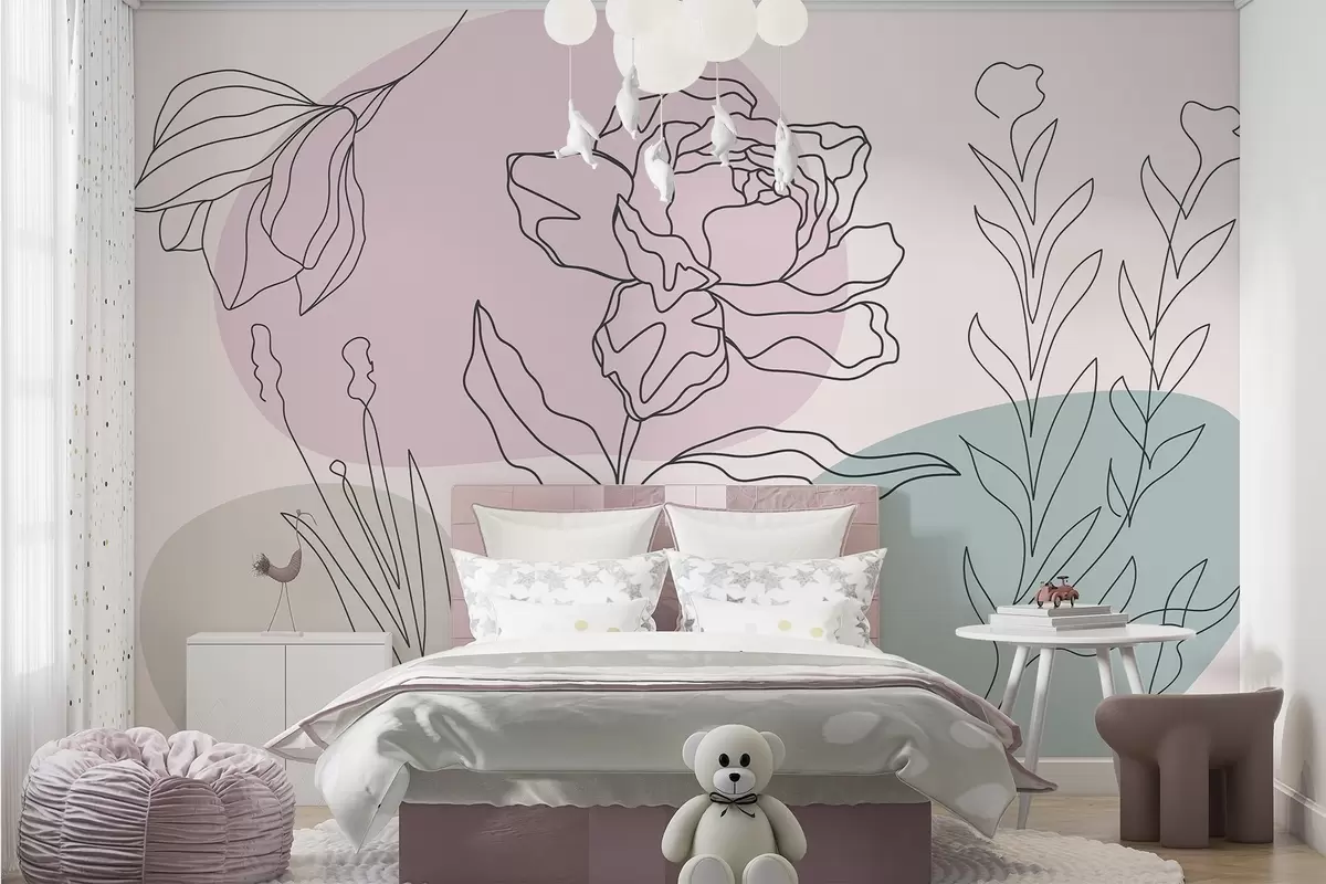 wall murals Delicate flower lines w09167v2