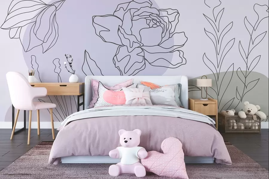 wall murals Delicate flower lines w09167v3