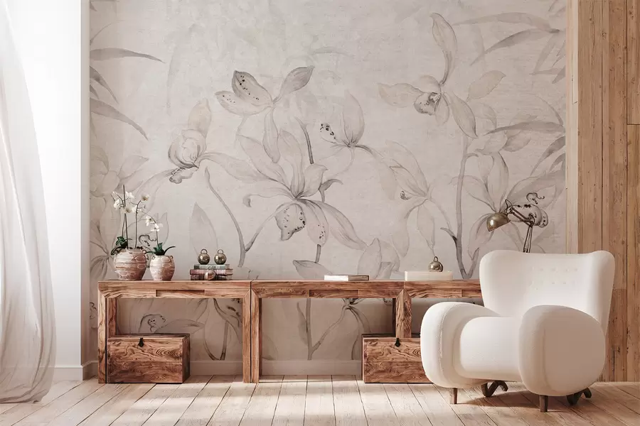wall murals Wild orchids, shades of beige w03933v1