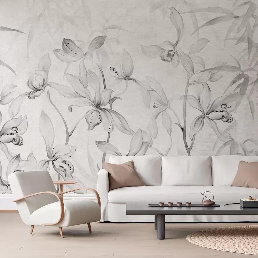 wall murals Wild orchids, monochrome shades w03933v2
